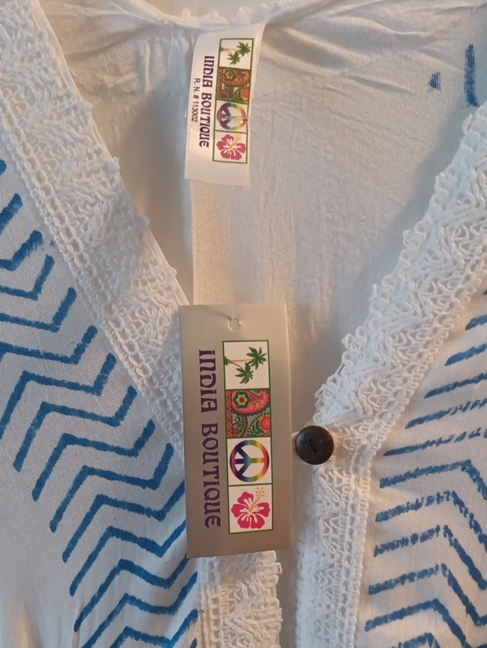 India Boutique White Kimono Cover-Up with Green and Blue Pineapple Print